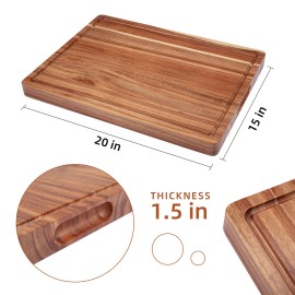 Extra Large Wood Cutting Board 20 x 15", 1.5" Thick Butcher Block, Double Sided