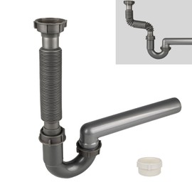 Expandable and Flexible P-Trap, 1-1/2" Sink Drain Pipe Kit, Wall Drain, For Kitchen Sink