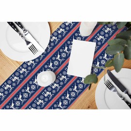 HOSNYE Table Runner Traditional Sweater Pattern Christmas Deers and Elks,Cotton Linen Table Runner Decoration for Kitchen Family Dinner Table Holiday Party Farmhouse Style 13 x 72 Inch
