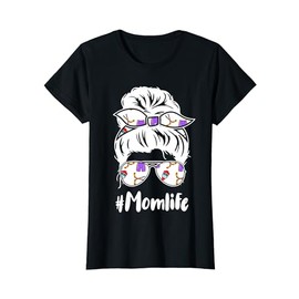 Mom Life Mothers Day Messy Bun Hockey Mom Mama Momma Mommy T-Shirt