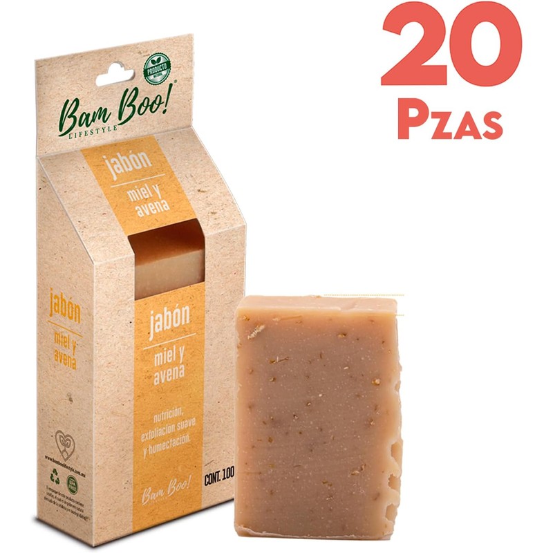 20 Pack Jabón Artesanal Natural Miel Avena 100 G Bam