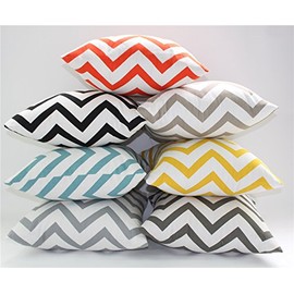 TAOSON Chevron Cushion Cover Pillow Cover Pillowcase Zig Zag Cotton Canvas Pillow Sofa Throw White Printed Linen with Hidden Zipper Closure Only Cover No Insert 18x18 Inch 45x45cm Black