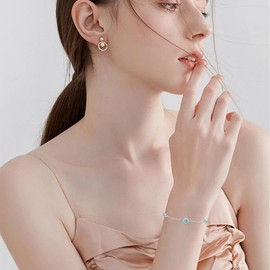 Sterling Silver March Birthstone Bracelet for Women, Pretty Blue Heart Birthday Anniversary Jewelry