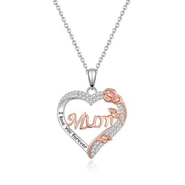 Mothers Day Gifts for Mum from Daughter or Son - Mum Jewellery Necklace, 925 Sterling Silver Heart Cubic Zirconia Mum Pendant Necklace for Women Mum Mummy Mother Present Gift for Christmas Birthday