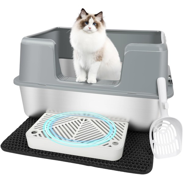 Vivifying XL Stainless Steel Cat Litter Box, High Side Metal
