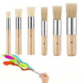 6 Pieces Wooden Stencil Brushes,Natural Bristle Paint Brushes,Art Painting Bristle Brushes for Acrylic Painting, Oil Painting, Watercolor Painting, Card Making, DIY Art Crafts Projects,5 Sizes