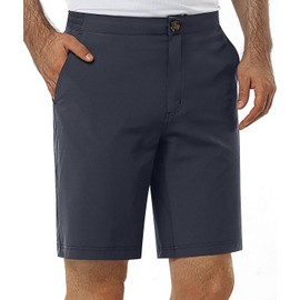 33,000ft Mens Golf Shorts 9 inch Inseam Quick Dry Elastic Waist Classic-Fit Drawstring Dress Shorts Hiking Fishing Business Gray