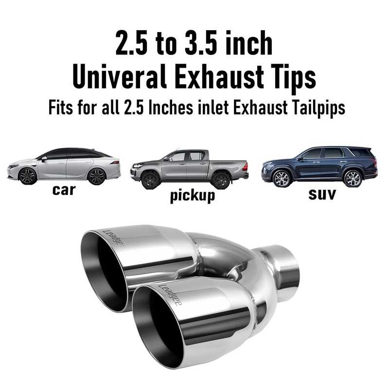 Leadgee Pack of 2 Dual Exhaust Tips, 2.5 Inch Inlet,