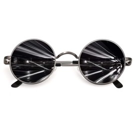 CGID E01 Polarized Sunglasses with Case for Women Men Circle Round Retro Vintage Sun Glasses Circular Shades Gunmetal Metal Rimmed Black Lens, 48mm, Gift Package