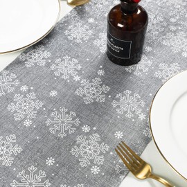 Cekene Christmas Table Runner Grey 28x275cm Linen Winter Snowflake Xmas Table Cloth Runner Decorative Glitter Christmas Table Decoration for Dining Table Party Holiday Wedding