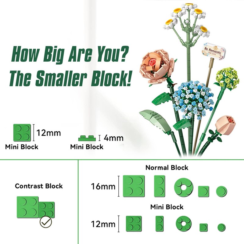 MEIEST Mini Building Blocks Flower Bouquet Set,Creative DIY Unique Decoration