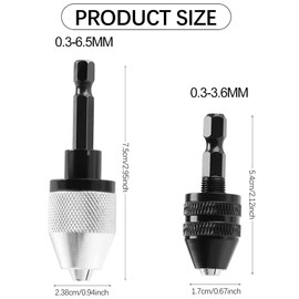 Fixinus Pack of 2 Keyless Drill Chuck - 1/4 Inch Hex Shank Drill Adapter, Quick Change Converter Extension Screwdriver Drill Adapter for Hammer Drill (0.3-6.5 mm, 0.3-3.6 mm)