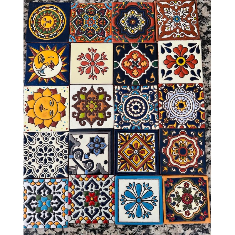 Escanver Azulejo Mosaico Talavera Relieve 10x10 Confeti Mixtos 30 Pzs