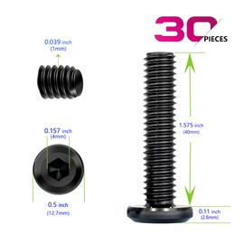 WYLWLS M6 x 40mm Flat Head Hex Socket Cap Screws Bolts 30 Pcs, M6 Bolt Furniture Bolts Alloy Steel, Black Oxide Full Thread, with Hex Spanner, for Beds, Frames, Office, Chair (30, 40mm)