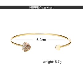 KBRPEY Bracelets for Women, Set of 2, Heart Bracelets with Crystal, Gold, Silver, Jewellery Set, Open and Adjustable Bracelet, Hypoallergenic Jewellery, Gift for Women, Girlfriend, Wife, Mother, Metal