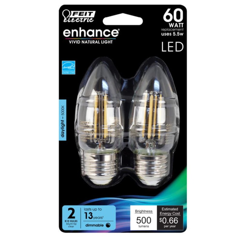 Feit Electric LED Chandelier Bulbs 60W Equivalent, E26 Medium Screw
