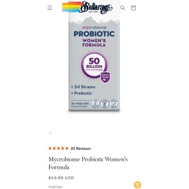 Solaray Mycrobiome Probiotic Immune Gut Digestion Women 50 Billion 30 Vegan Caps