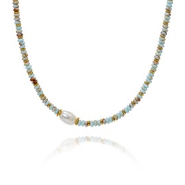 CAFFTI Pearl Pendant Necklace Bohemian Beaded Necklace Shoushan Stone Beads Summer Beach Jewelry Gift