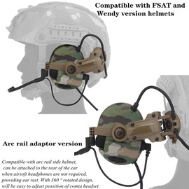 JFFCESTORE C5 Tactical Headset, ARC Rail Adapter and U94 2 pin PTT, Sound Pickup Noise Reduction Hearing Protection with Gel Ear Pads (CAMO)