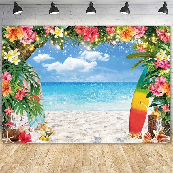 Msocio 10x8ft Polyester Summer Beach Seaside Backdrop Hawaiian Tropical Palm