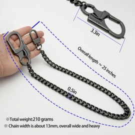 Heavy Duty Wallet Chain Men,Biker Motorcycle Pants Jean Long Chain for Key,Carabiner Clip Wallet Anti-Theft Chain.（DK-JKL-Gunmetal-1P）