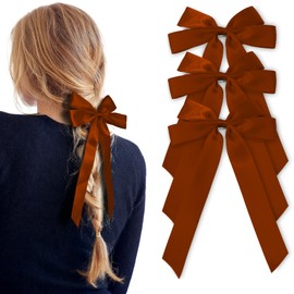 3 PCS Coffee Hair Bow,Silk satin ballet bow hair clip,Long tail bow hair accessory hair clip,A great metal clip hair accessory gift for women and girls