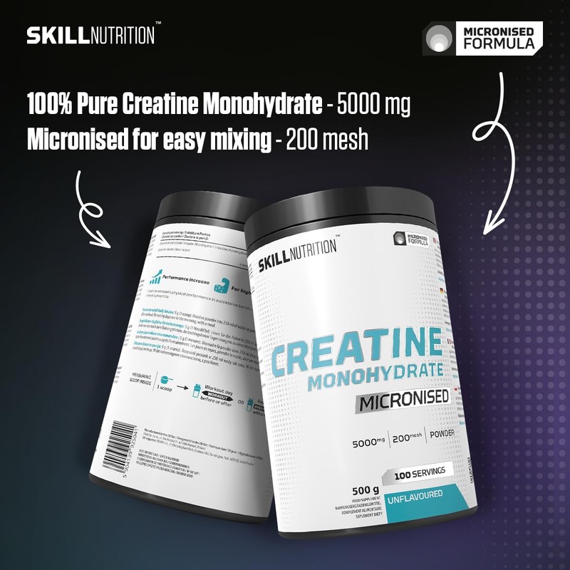 Skill Nutrition Creatine Unflavoured - 500 g | Micronized Creatine