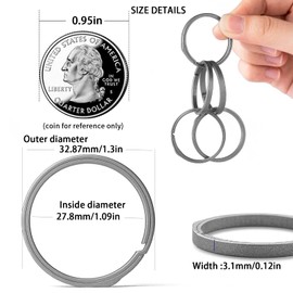 TISUR Titanium Key Rings, Heavy Duty Key Chain Ring Split Keyring Keychain Rings for Car Keys, Dog Tags,Carabiner (Grey, K33x2)