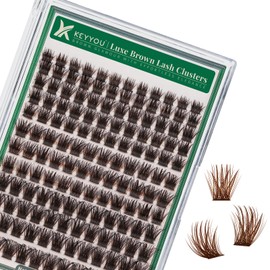 KEYYOU Brown Lash Clusters 144pcs Eyelash Clusters 8-18MIX D Curl Cluster Lashes Soft Fluffy Wispy Lash Clusters Natural Look Brown DIY Lash Extension At Home(Brown01-D-8-18MIX)