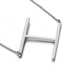 MOMOL Sideways Initial Necklace, Stainless Steel Silver Large Big Letter U Pendant Necklace Script Name Monogram Necklaces for Women