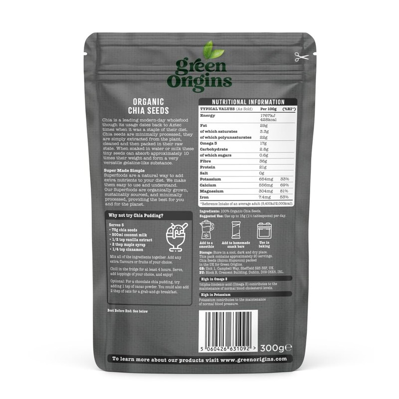Green Origins Organic Chia Seeds, Raw 300g