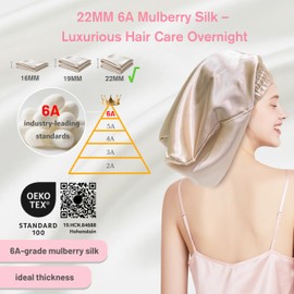 townssilk Silk Bonnet for Sleeping, 100% 22 Momme Mulberry Silk for Women, Luxurious, Breathable, Fits Secure Overnight & Pressure Free, Ideal for Short & Medium Length Hair - Taupe 32cm