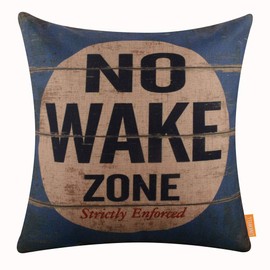 LINKWELL Vintage Blue No Wake Zone Pillow Cover 18x18 inch Decorative Cushion Case for Sofa Bedroom Car Couch CC1478
