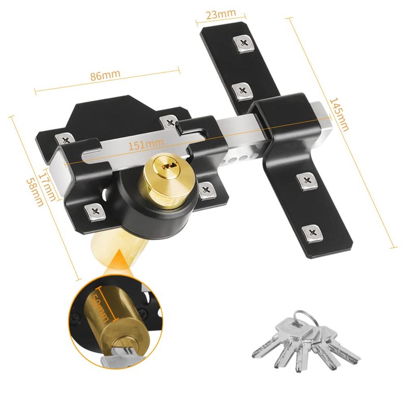 Barn Door Lock, 2", Fence Gate Lock, Double Sided Gate