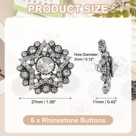 PATIKIL 6 Pcs Metal Rhinestone Buttons, 1.1"(27mm) Star Sew on Clothing Buttons Hollow Design Rhinestone Embellishments for DIY Sewing Clothing Jewelry Making Crafts Decor, Silver