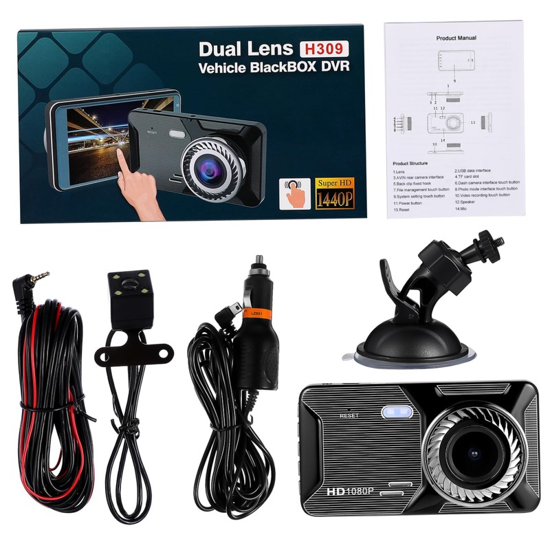 Operitacx Dual Lens Dash Cam with Touch Screen Front and