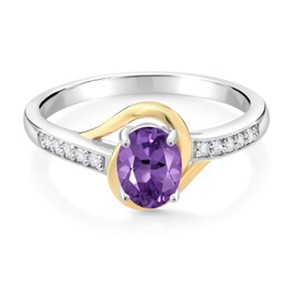 Gem Stone King 10K Yellow Gold and 925 Sterling 7X5MM Oval Gemstone Birthstone and White Lab Grown Diamond Engagement Ring | Wedding Anniversary Promise Ring for Women