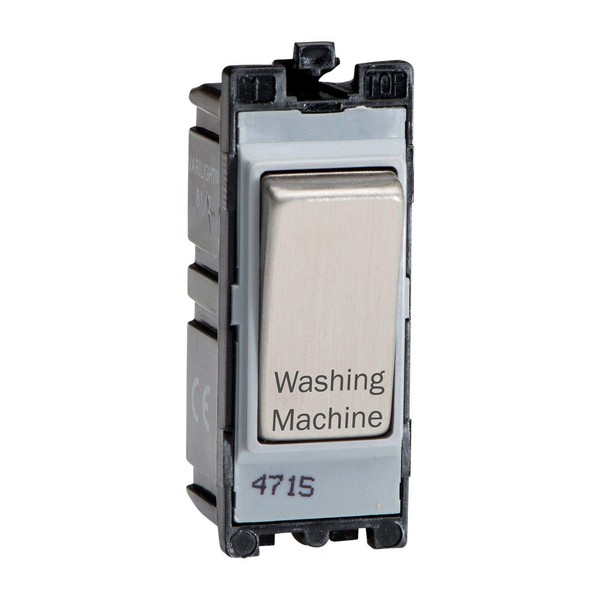 Varilight Engraved 20A 1-Way Double Pole Switch 'Washing Machine' PowerGrid