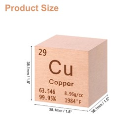 sourcing map Copper Cube, 1.5 Inch High Density Metal Element Cube Metal Density Cube for Chemical Elements Collection Science Education Experiment Application, Yellow