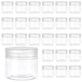 UNGFEI 25PCS 50ml Empty Makeup Containers, Clear Plastic Sample Pots with Lids, 5cm Lip Balm Pots for Eye Shadow, Creams, Jewelry, Nails Powder Storage, Travel