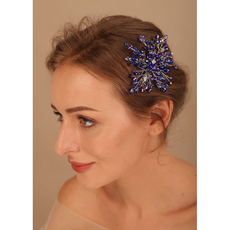 Denifery Peine de pelo de zafiro para mujer, con diamantes