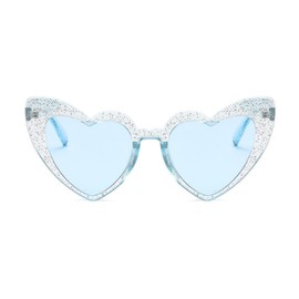 qinqilanqi-S Heart-shaped Sunglasses for Women Vintage Cat Eye Retro Cute Style Hippie Party Sunglasses UV Relatively Large, Lightning Blue
