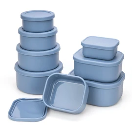 100% Silicone Food Storage Containers with Lids, 8 Pack, 10oz to 51oz, Reusable Leakproof Nesting & Stackable Silicone Bento Lunch Box, Microwave Freezer Dishwasher Oven Safe, BPA Free, Slate Blue