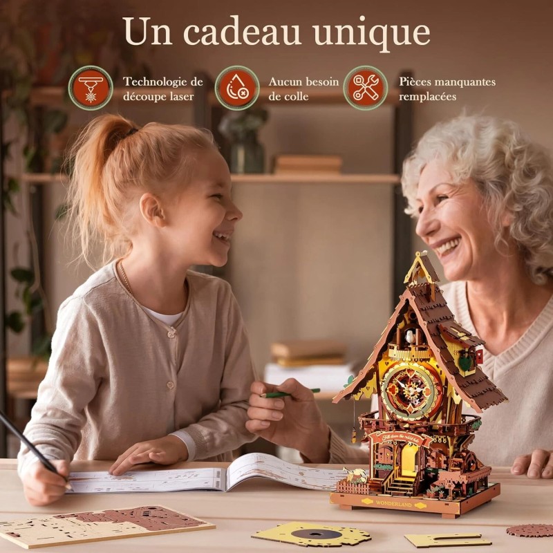 ROKR Cuckoo Clock 3D Wooden Puzzle DIY Model Kit Budding