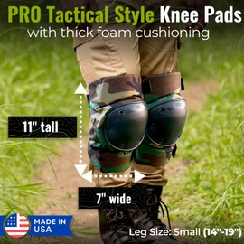Paclord PRO Army Style Multi-Level Protection Knee Pads, Small Size, Woodland Camo, 1 Pair - Hard Cap & Adjustable Grip for Free Movement - All Day Comfort, Made in USA