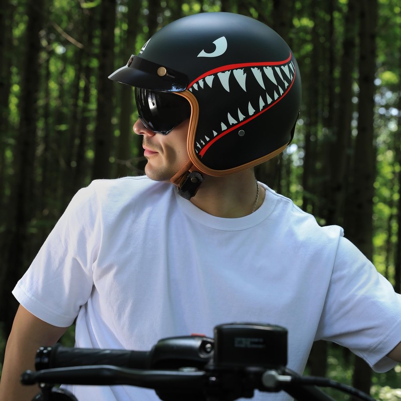 TRIANGLE 3/4 Motorcycle Helmet,Retro Vespa Open Face Adults Helmets with