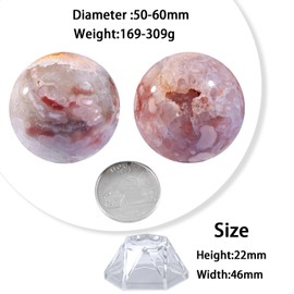 mookaitedecor 50-60mm Cherry Blossom Agate Crystal Ball Sphere Ornament with Stand Rare Crystals and Gemstones for Collecting, Pink Sakura Agate Stone Healing Crystal Geode Ball Gift Rock and Mineral