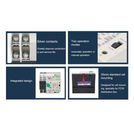 Power Automatic Transfer Switch, 110V 100A NLQ3-125/2P, Fast Switching Timing Controller, Stable and Reliable, PC Flame Retardant Material, for Home, Mall, Factory