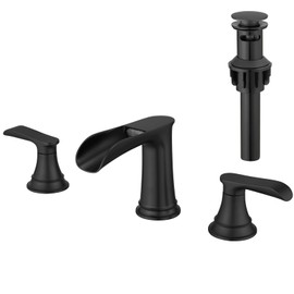 LOPOO Widespread Bathroom Sink Faucet with Pop Up Drain, Matte Black and Brushed Gold, 2-Handle Design, 8-Inch Installation
