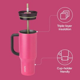 Owala Owala Stainless Steel Triple Layer Insulated Travel Tumbler with Spill Resistant Lid, Straw, and Carry Handle, BPA Free, 40 oz, Pink (Watermelon Breeze)